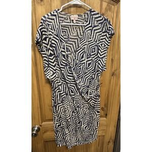 Plenty by Tracy Reese Small Blue Geometric Print Linen Dress Boho Art Deco‎